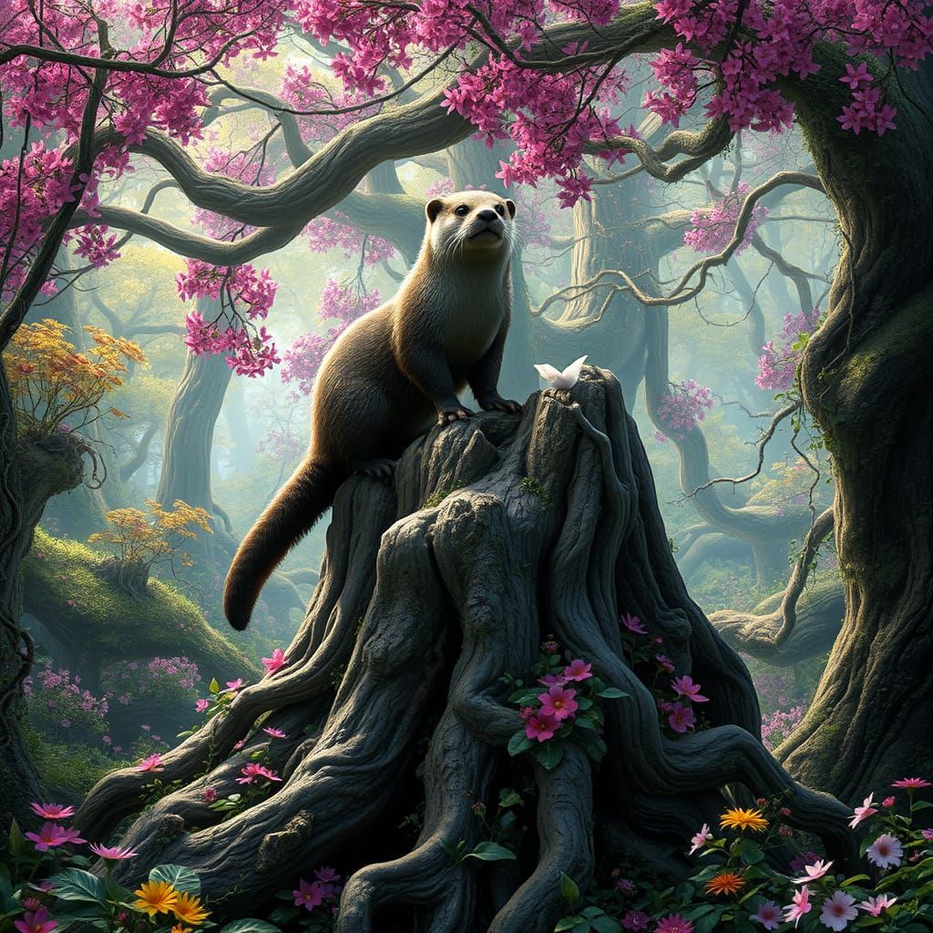 Majestic Otter Amidst Whimsical Forest