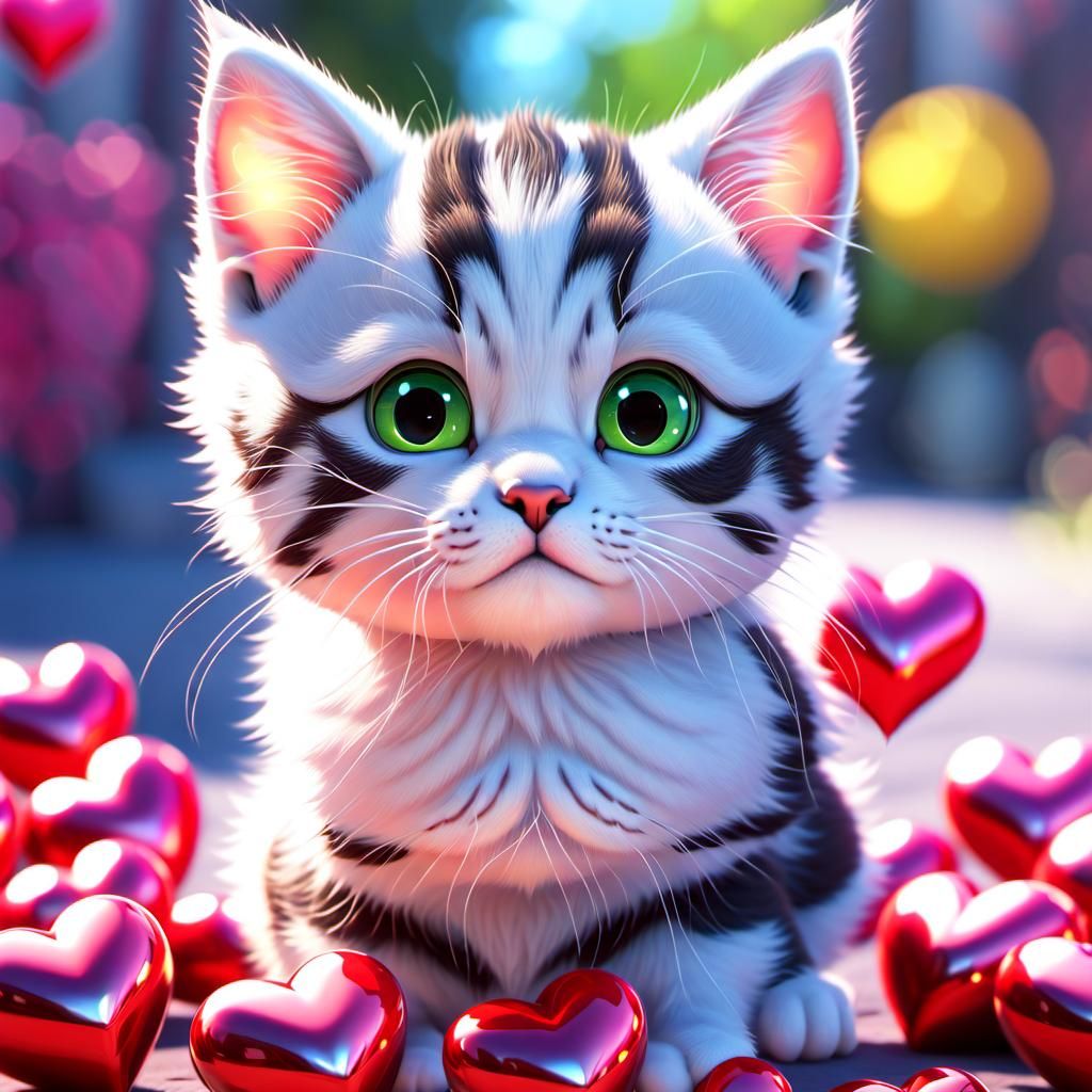 kitty🐱 surrounded by hearts💕