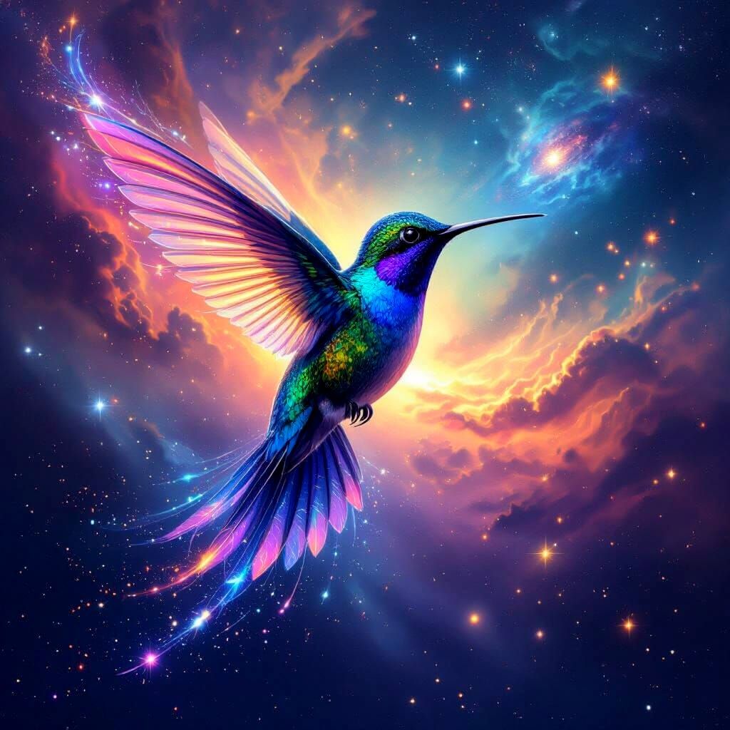 Hummingbird of Starlight in Cosmic Dreamscape