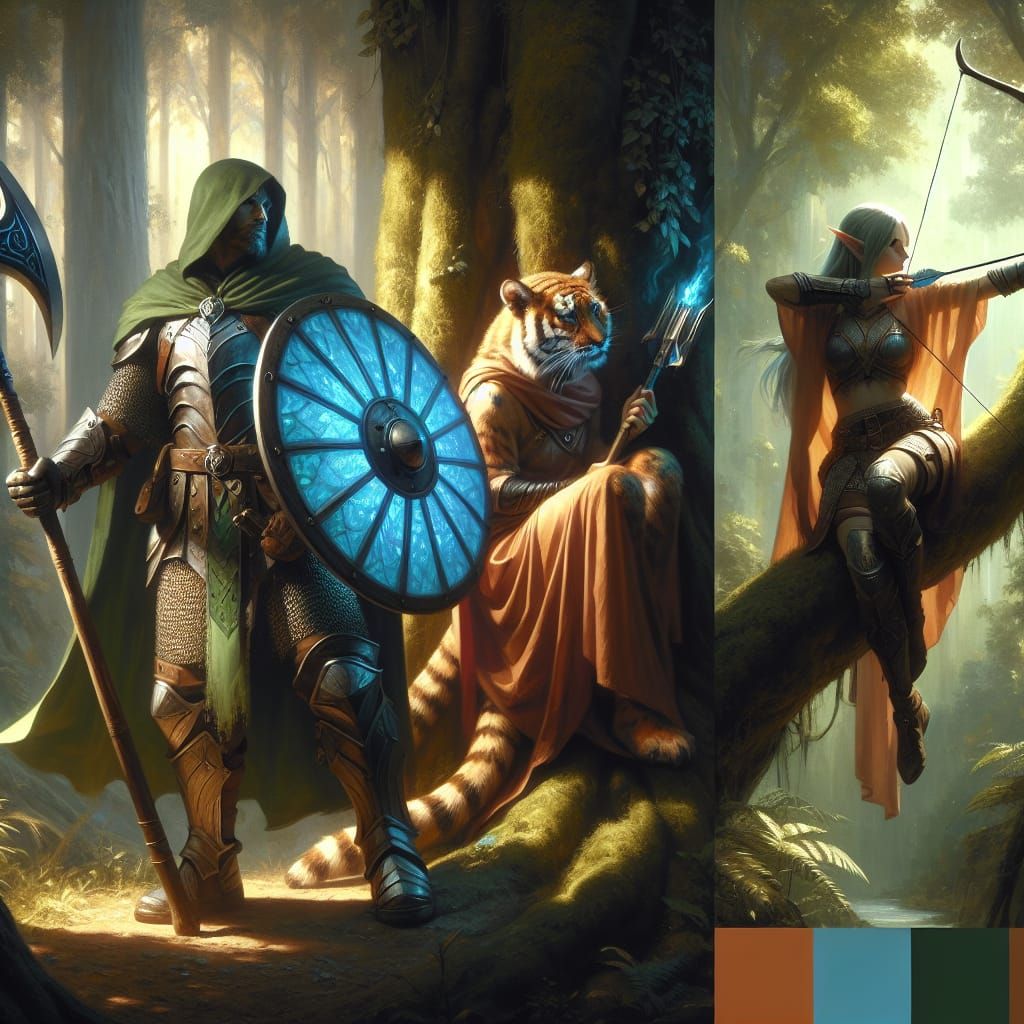 Fantasy Team in Dim Forest, Digital Matte Painting