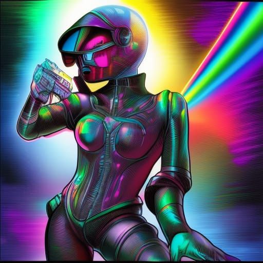 Rainbow Cyberpunk Comic Book Art