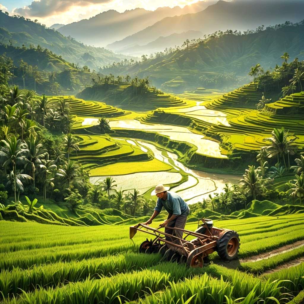 Water Buffalo Tilling Rice Paddies in Bali