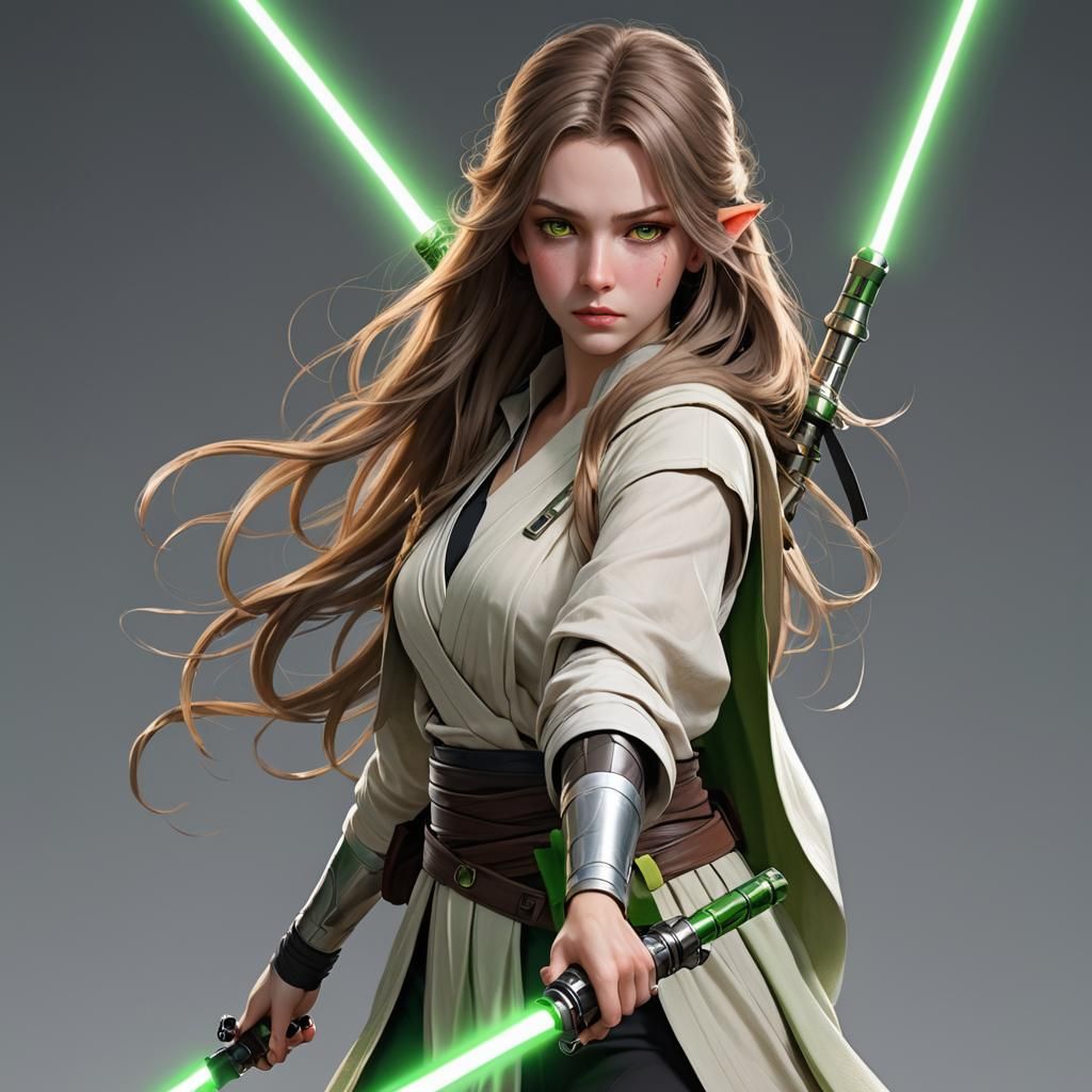 Jedi Girl with Lightsabers in Anime Style