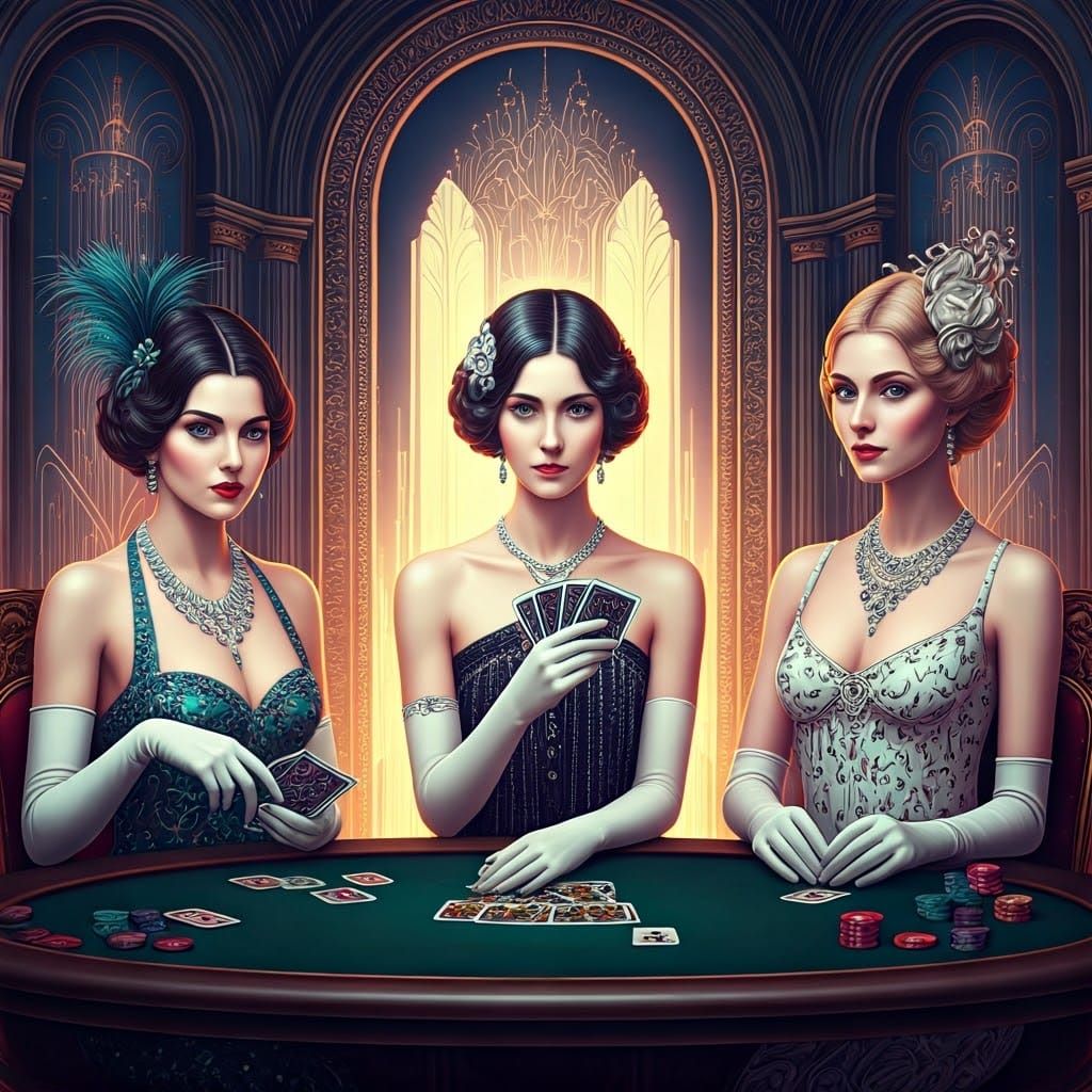 Art Deco Aristocrats Play Poker in Cyberpunk