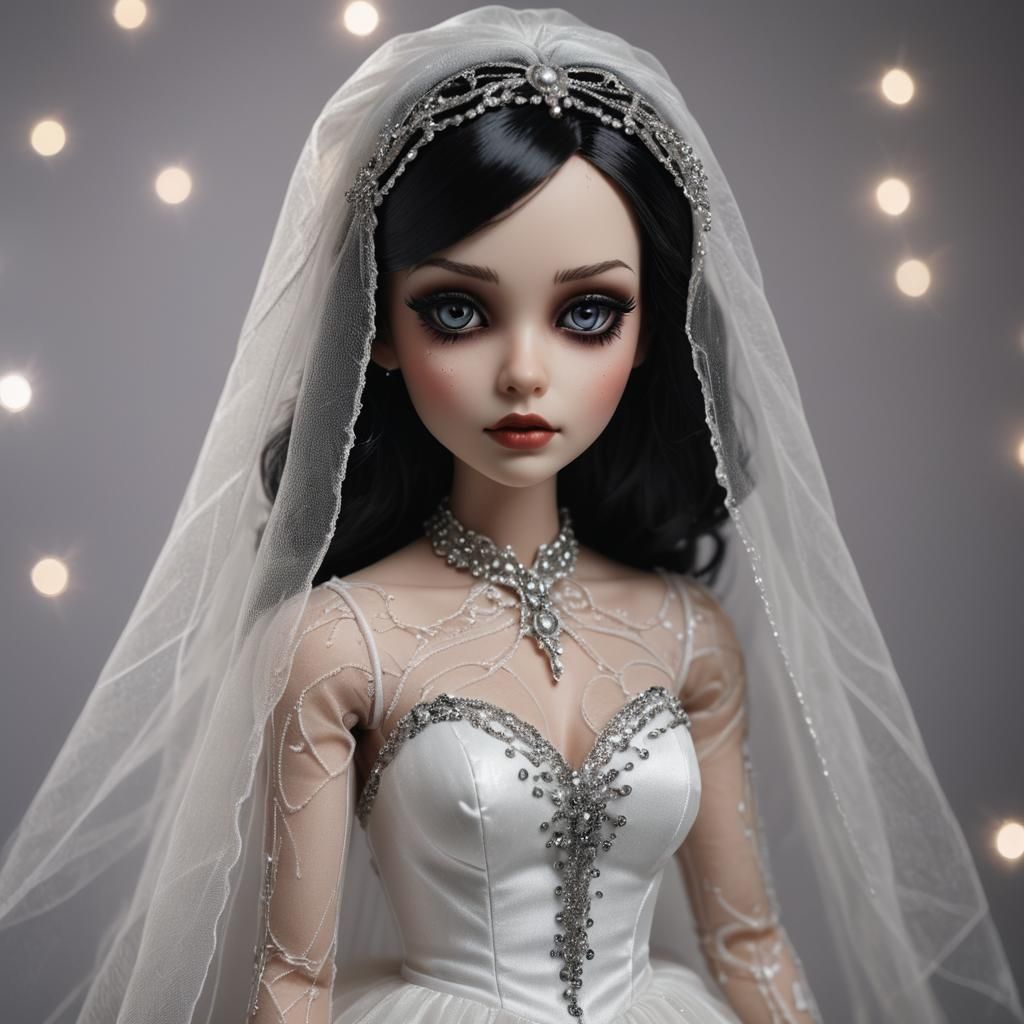 Hyperrealistic Doll in Glittery Gown with Veil
