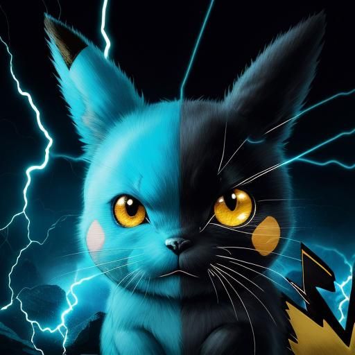 Pikachu Anime Portrait with Lightning Eyes