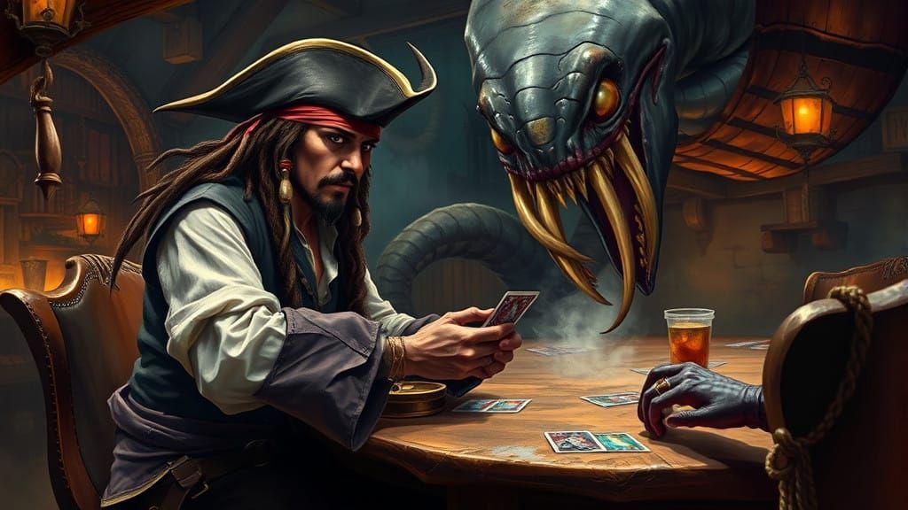 Pirate Captain in Epic Card Game Showdown