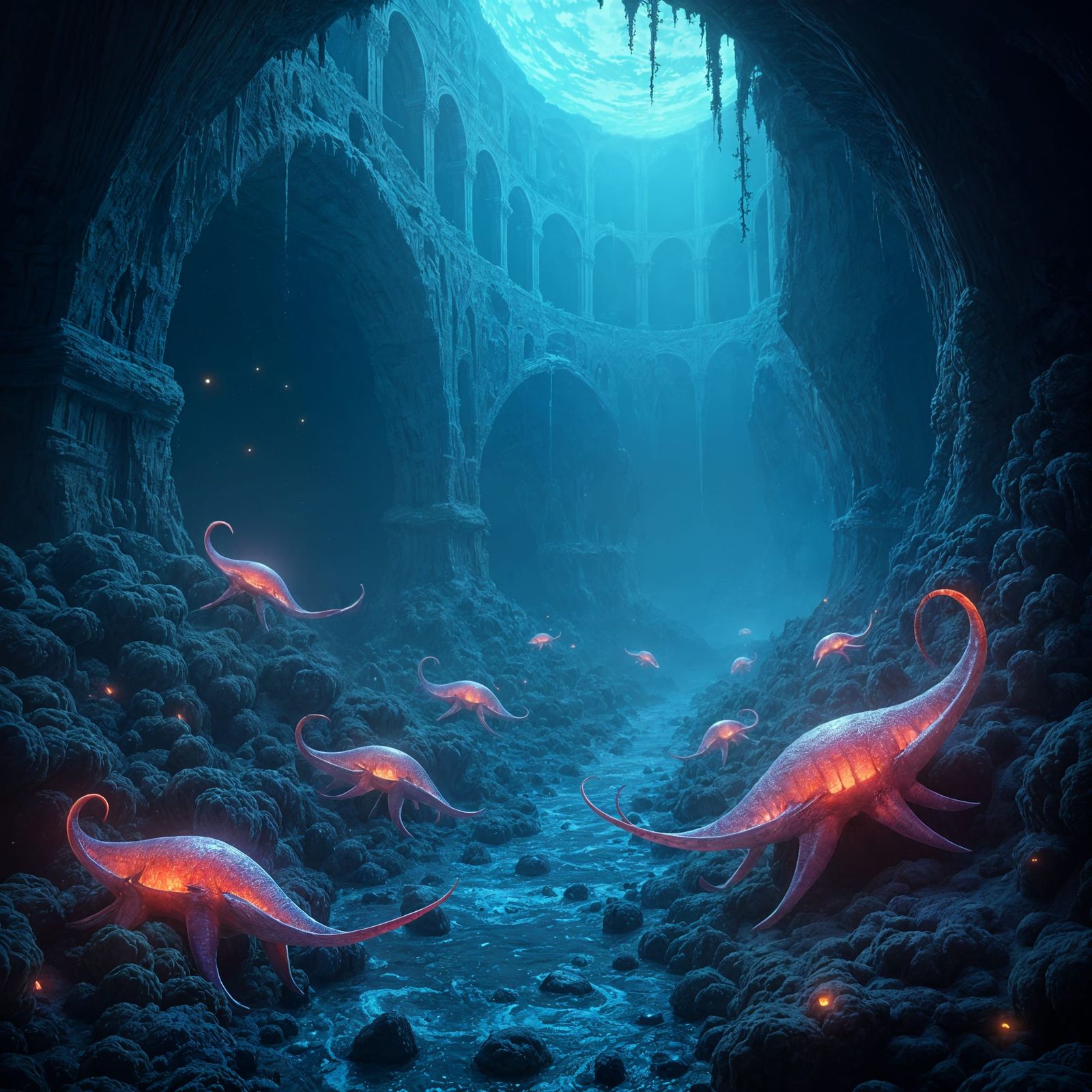 Deep Sea Ecosystem in Detailed Matte Painting
