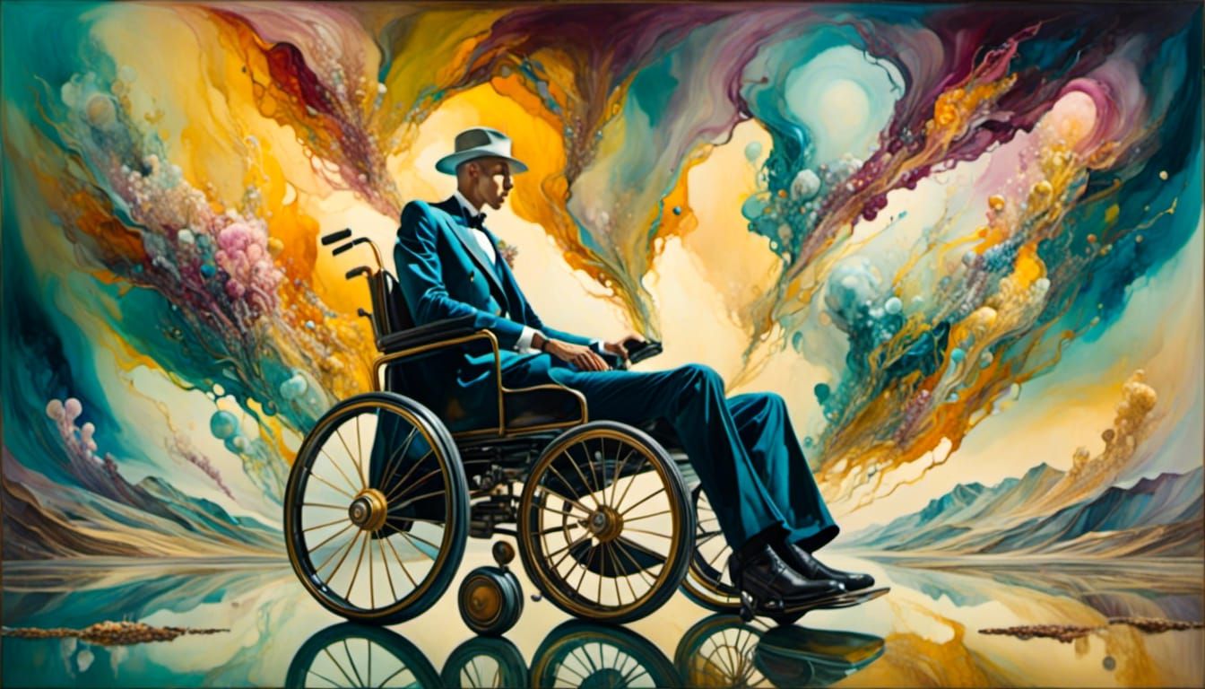 Surreal Electric Wheelchair Portrait in Alcohol Ink Style