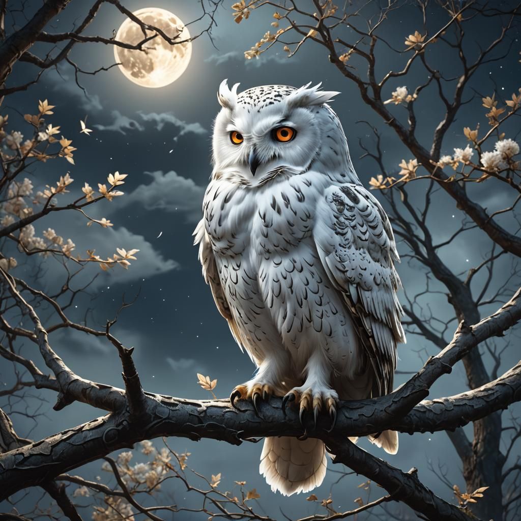 White Owl and Glowing Moon: Fantasy Concept Art