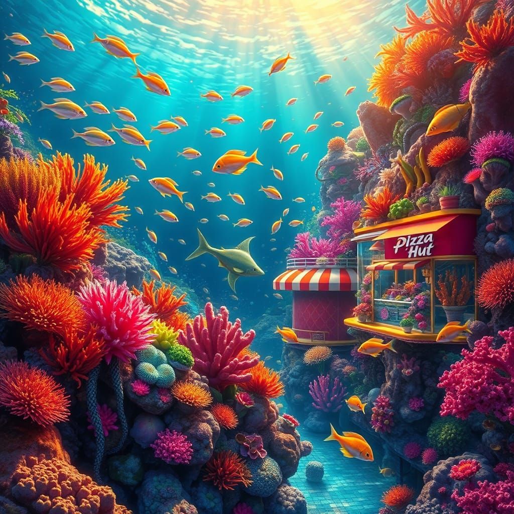Underwater Paradise: Coral Reef and Pizza Hut