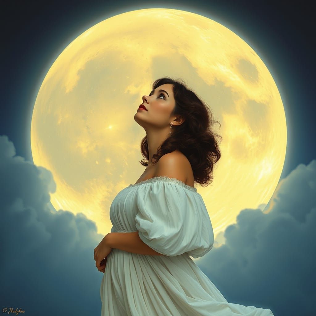 Woman Gazing at Moon in Classical Style