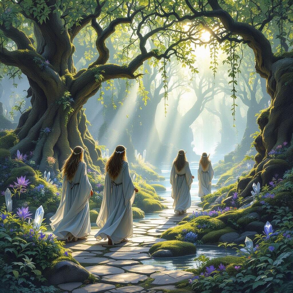 Ethereal Elven Sanctuary in Ancient Forest