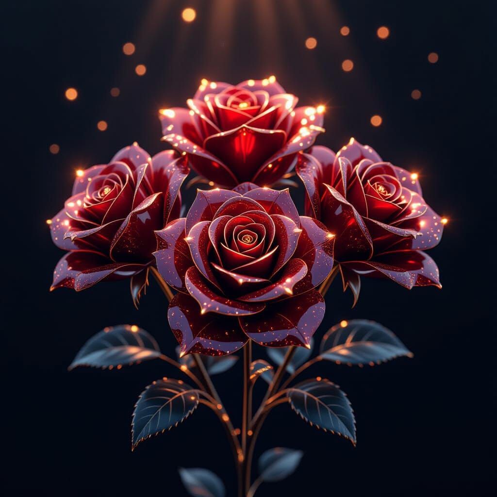Sparkling Onyx Roses in Dramatic Light