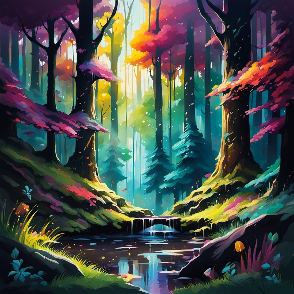 Ancient Forest: Graffiti Art with Light Rays