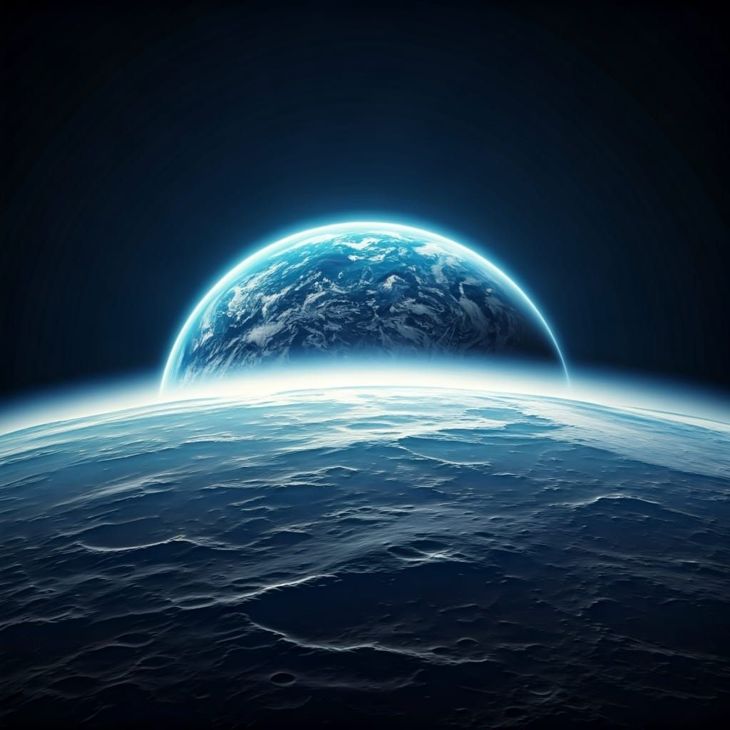 Earthrise Over Lunar Horizon in Futuristic Style