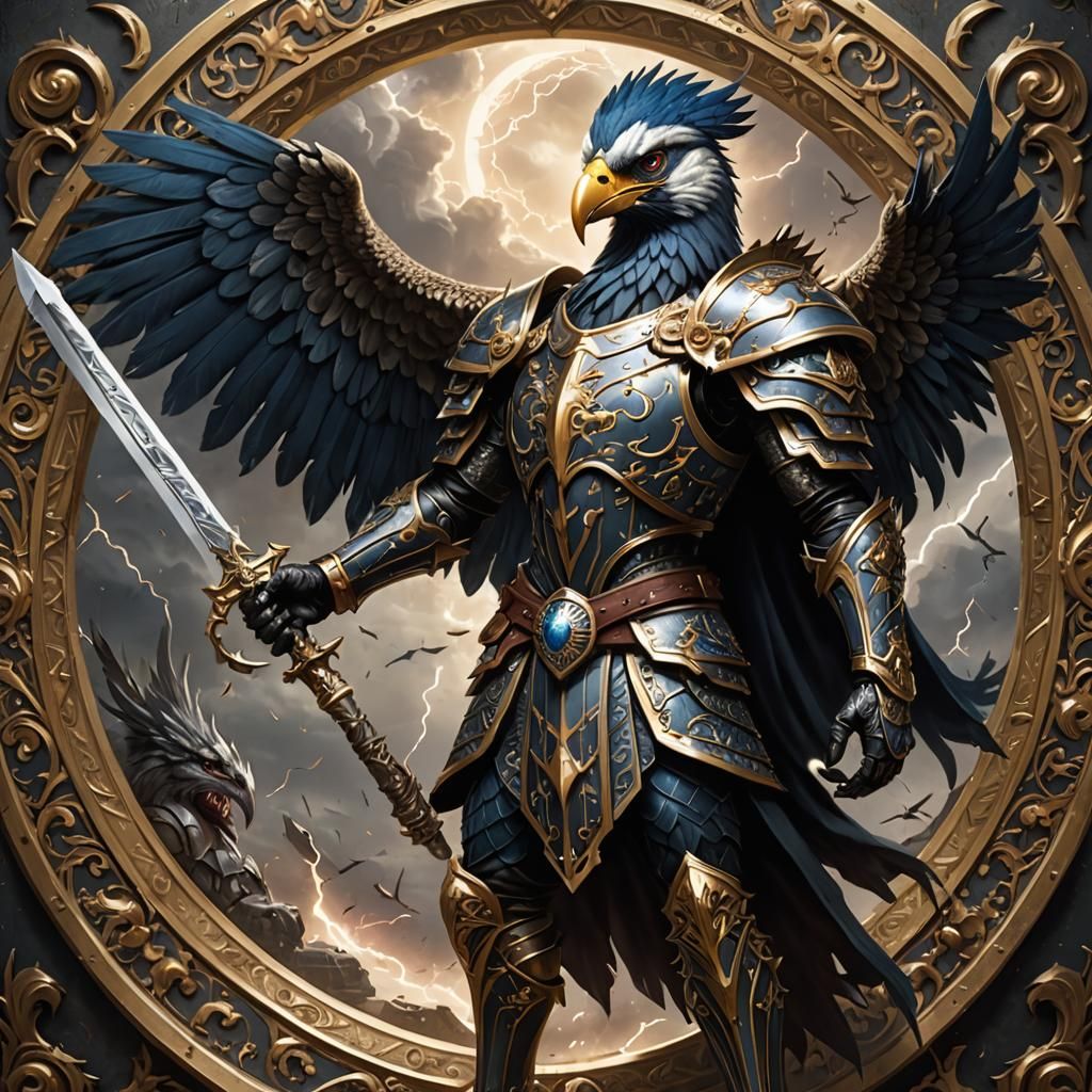 Armored Aarakocra Warrior with Lightning