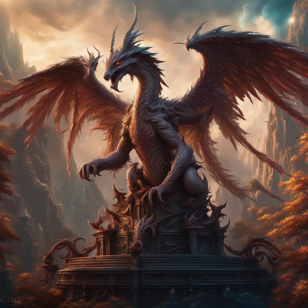 Detailed Angel Dragon Fantasy Concept Art