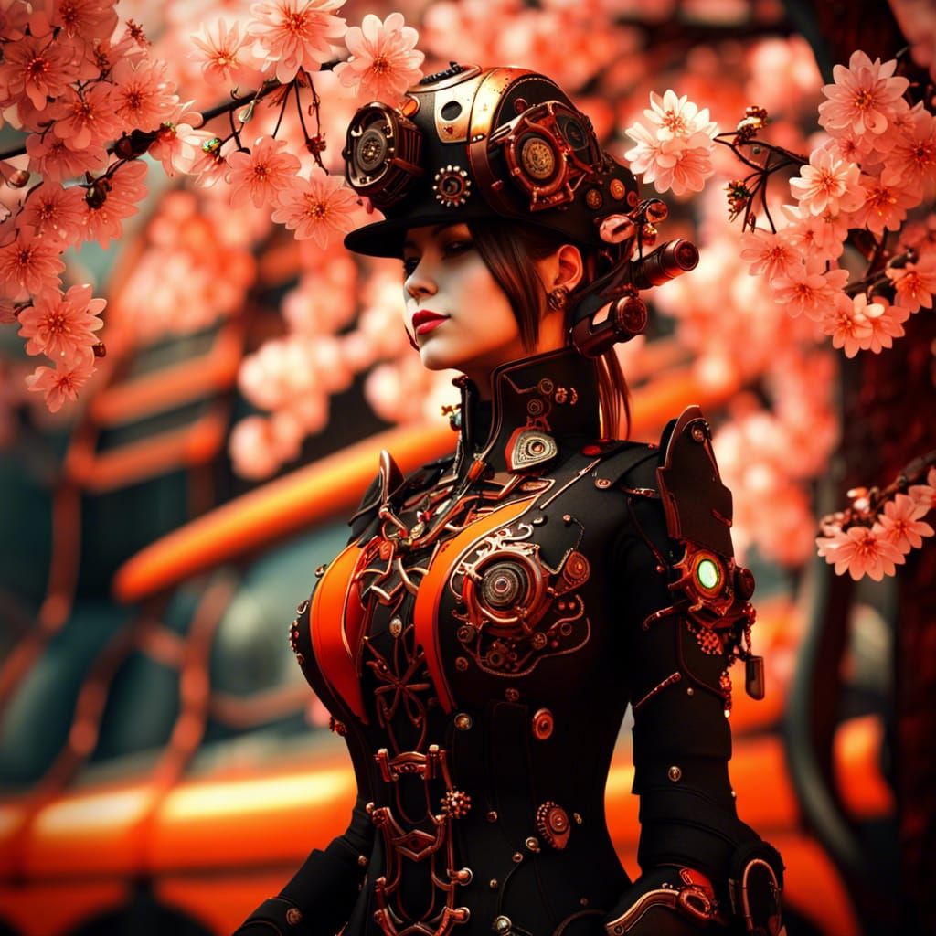 Steampunk Cherry Blossoms with Volumetric Lighting