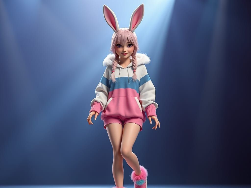 Pink-Haired Dancer on Stage: 3D Digital Art