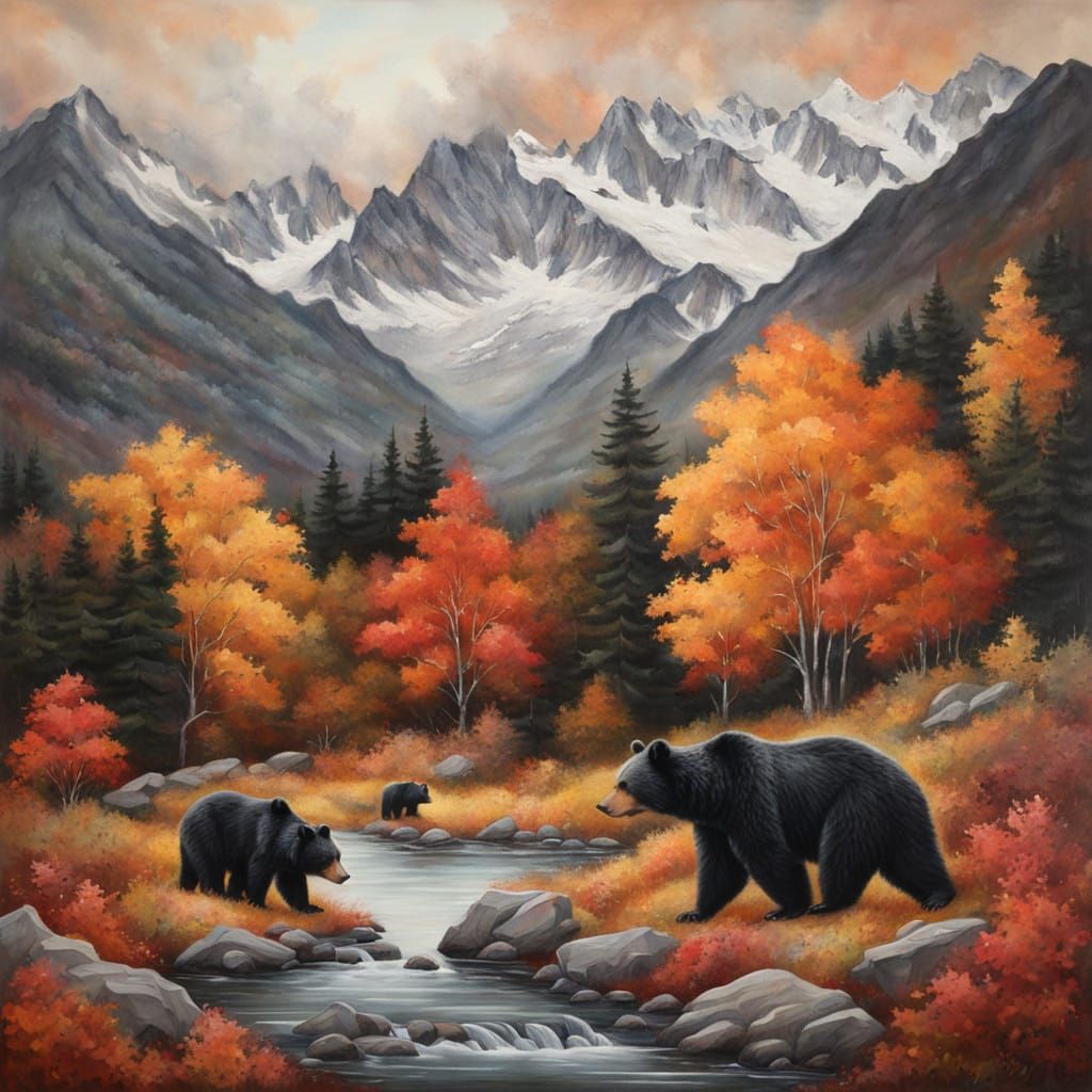 Mystical Autumn Mountains in Soothing Muted Tones