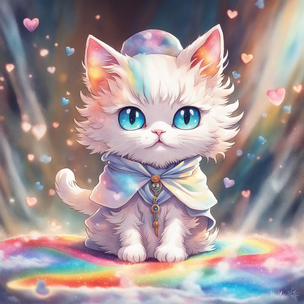 Magical Cat Wizard with Rainbow Powers