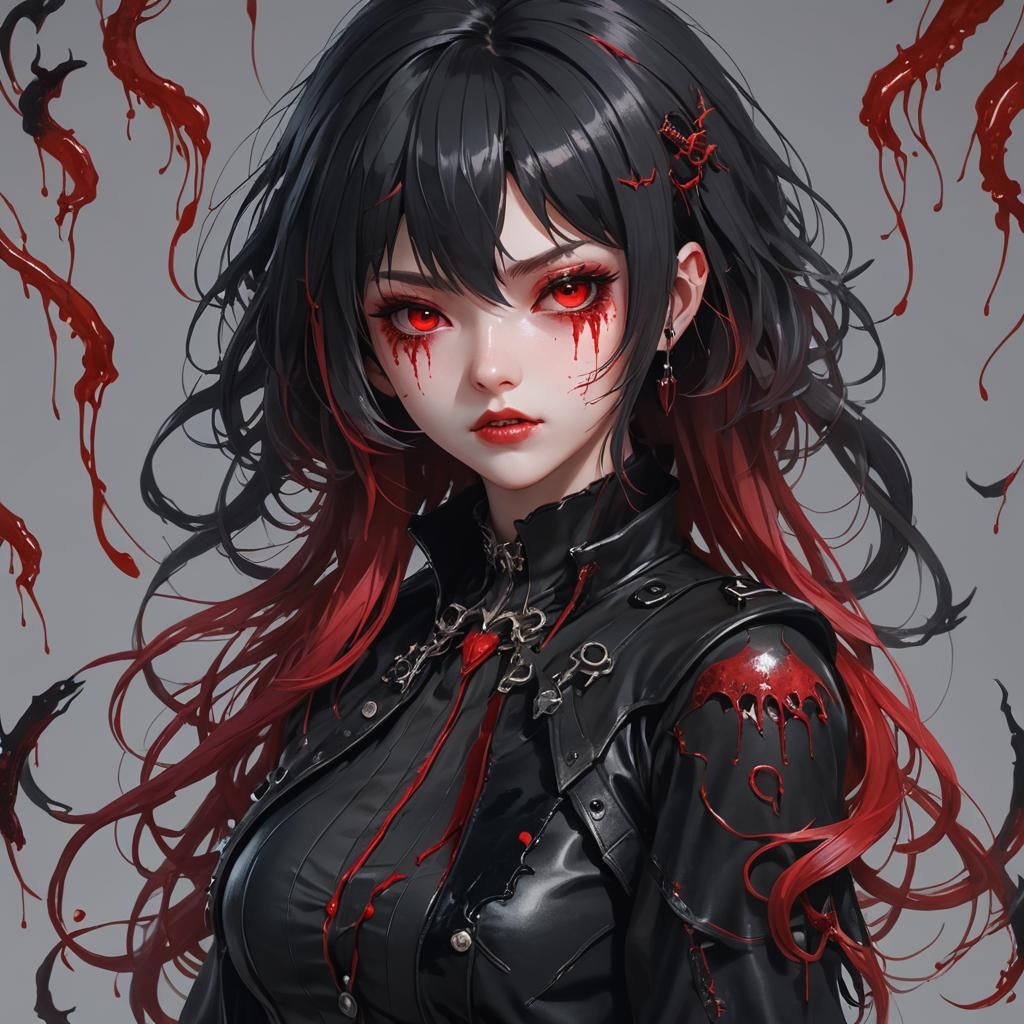 Vampire Girl with Jellyfish Haircut in 3D Anime Style