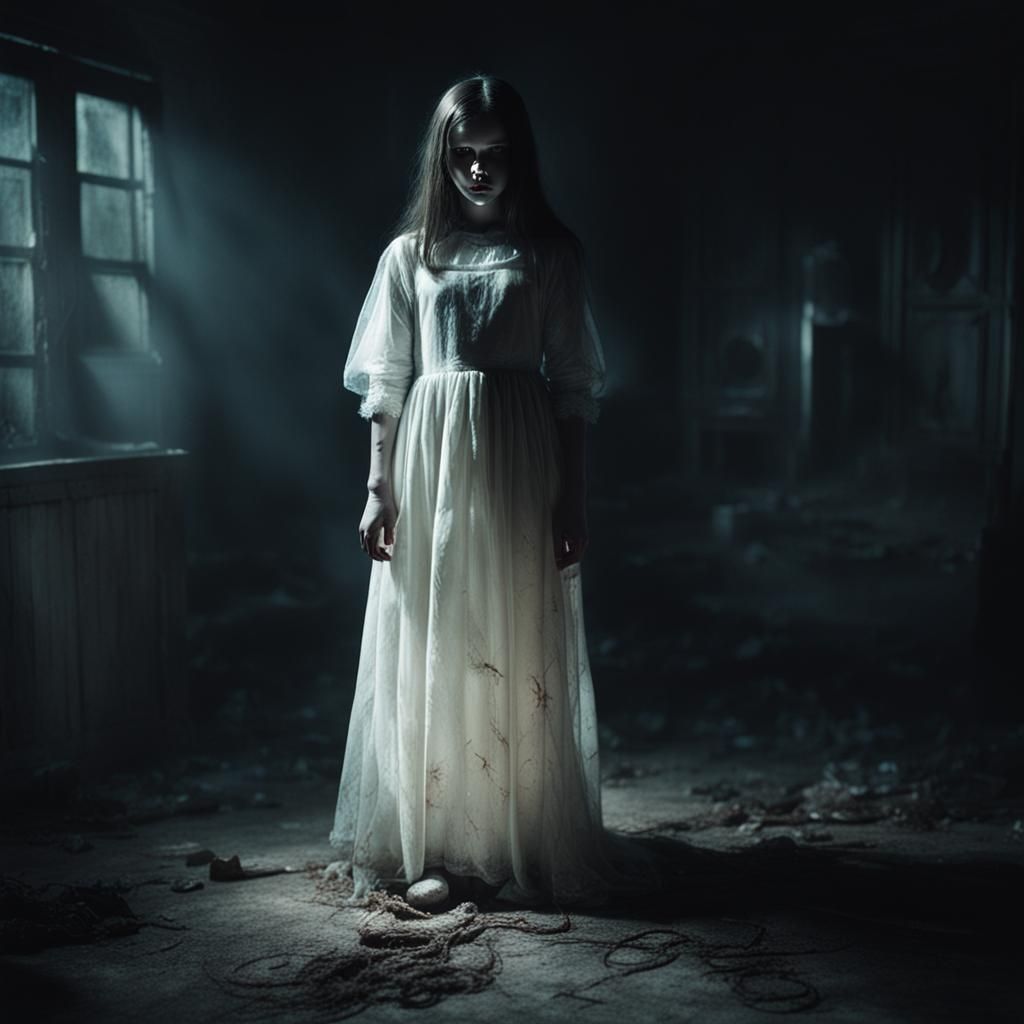 Demonic Possessed Girl in White Dress