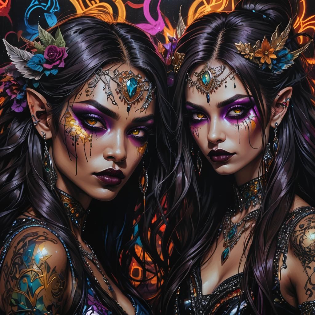 Fae Couple in Graffiti Art Style with Neon Lights