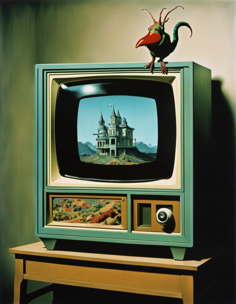 Surreal Fragmented Composition With Jester and Television