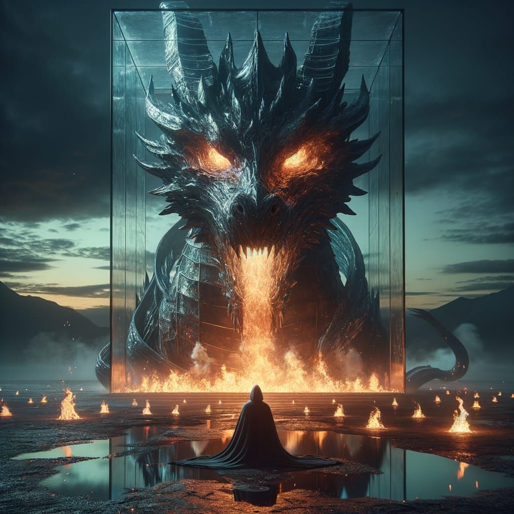 Monumental Glass Dragon Confrontation in Twilight