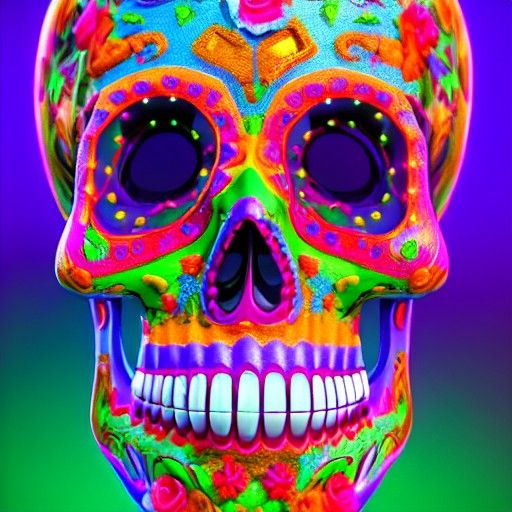 Detailed Sugar Skull with Neon Lighting