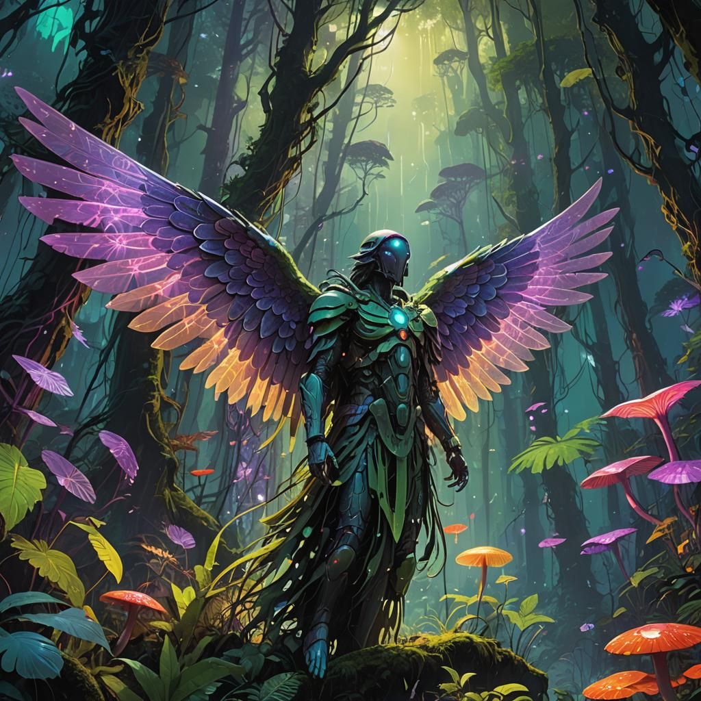 Psychedelic Angel's LSD Trip in Glowing Rainforest
