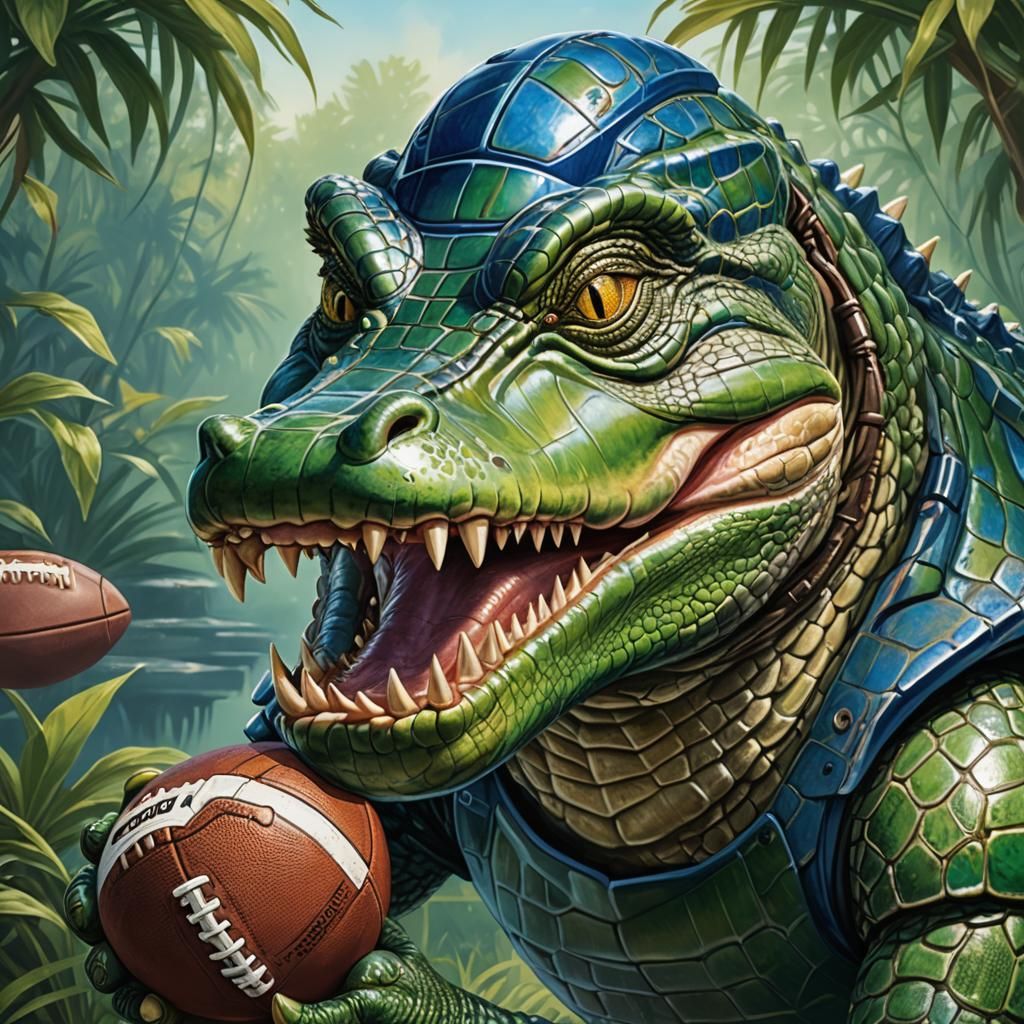 Alligator Football Mascot in Hyper-Realistic Wildlife Illust...