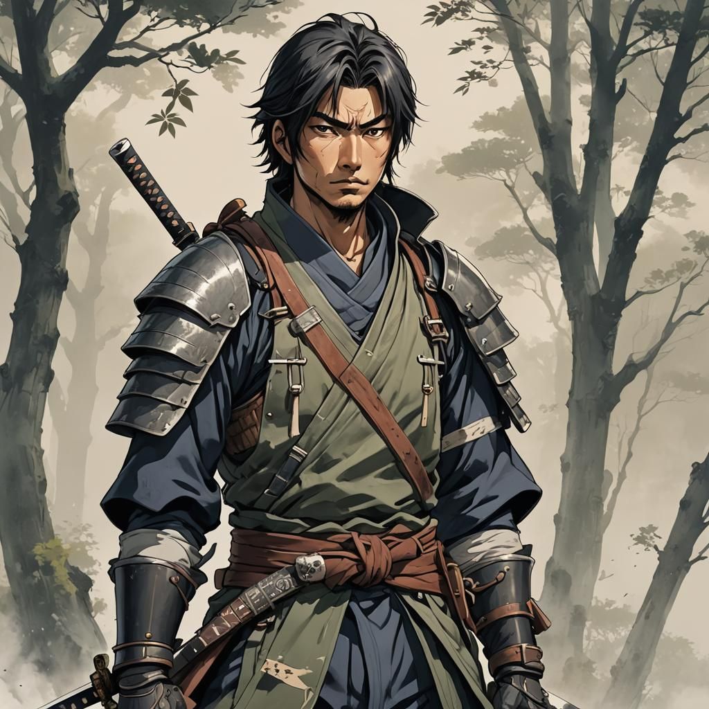 Young Ronin with Katanas, Anime Key Visual Style
