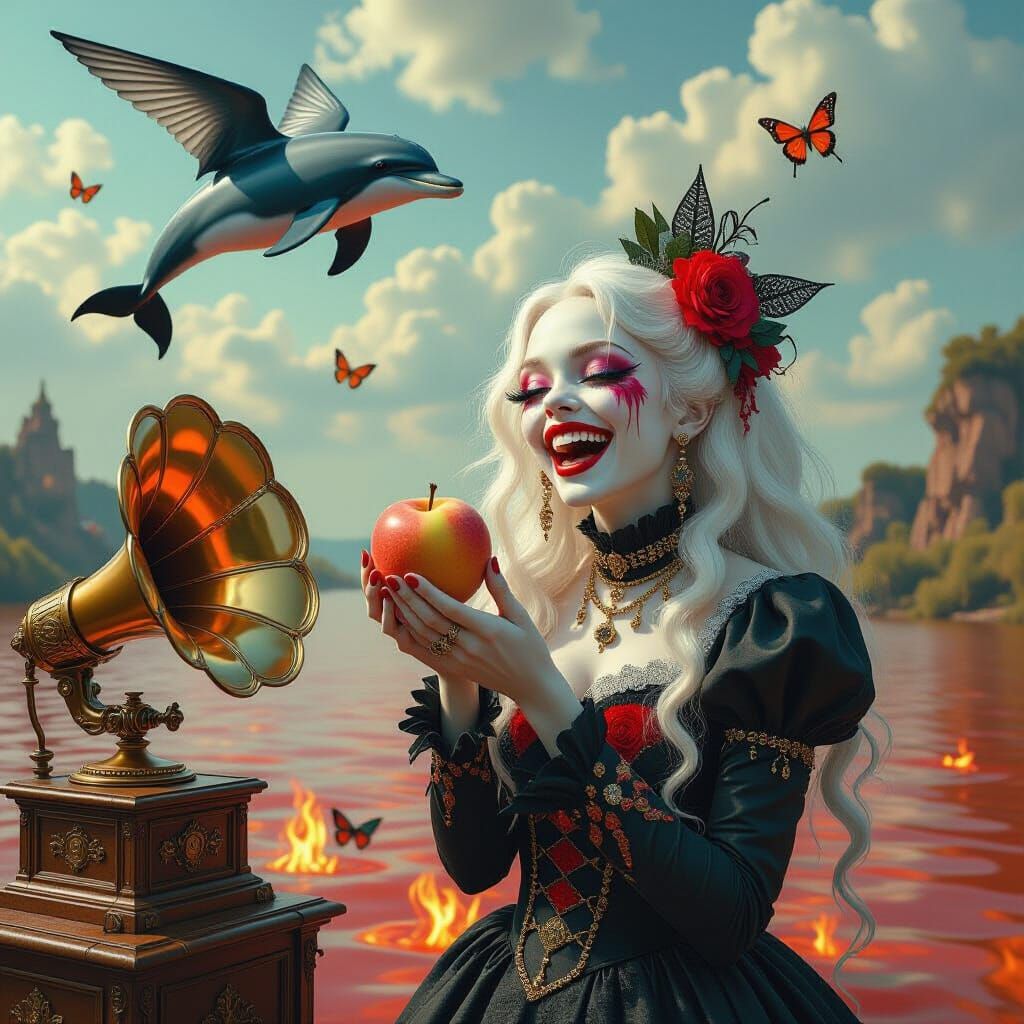 Surreal Goth Girl With Albino Peach and Fire Lake