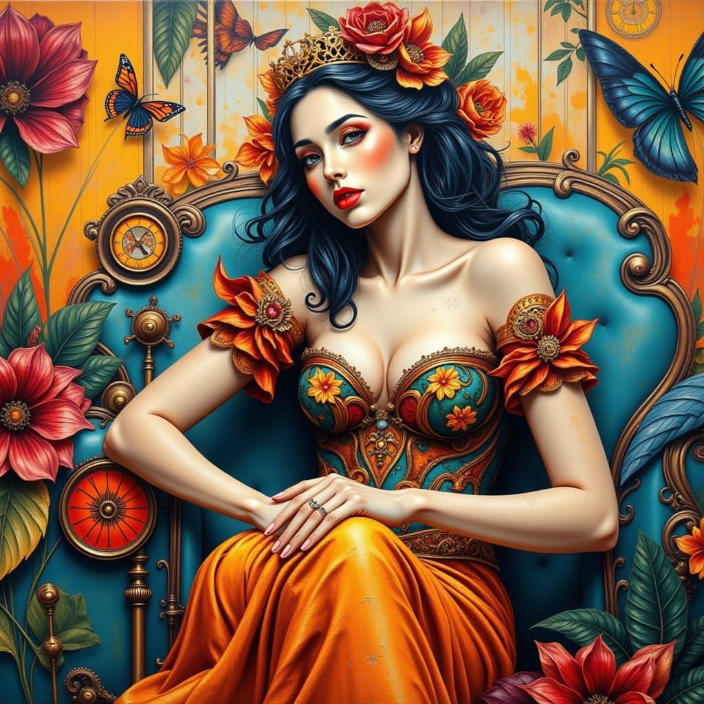 Modern Renaissance Masterpiece in Neon Gouache