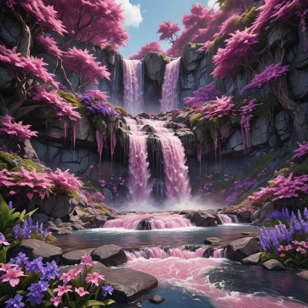 Pink and Purple Waterfall Fantasy Concept Art