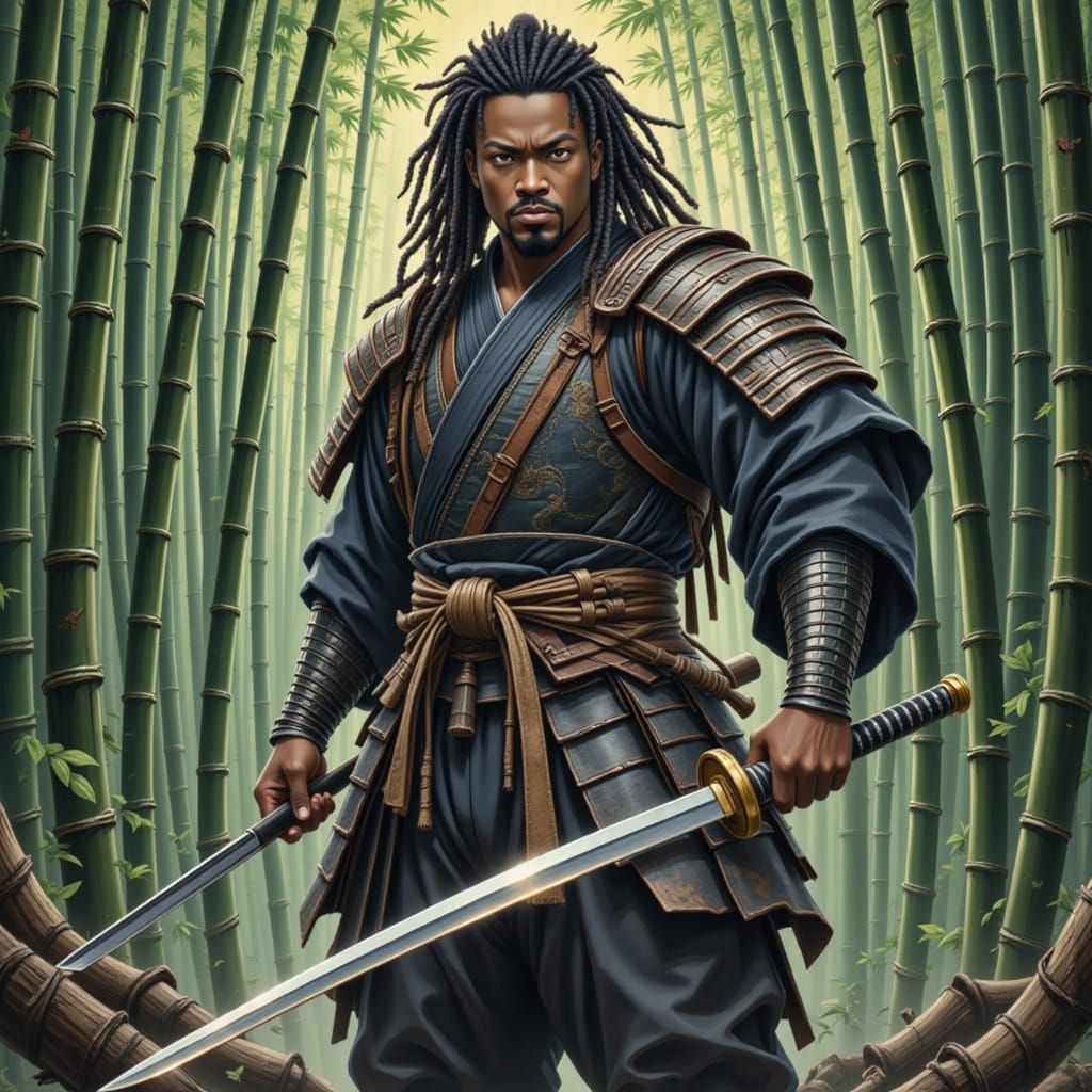 Epic Samurai in Bamboo Forest: Walking Dead Comic Style