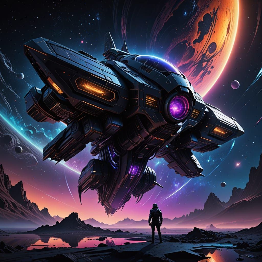 Sleek Spacecraft in Cosmic Galaxy Aesthetic