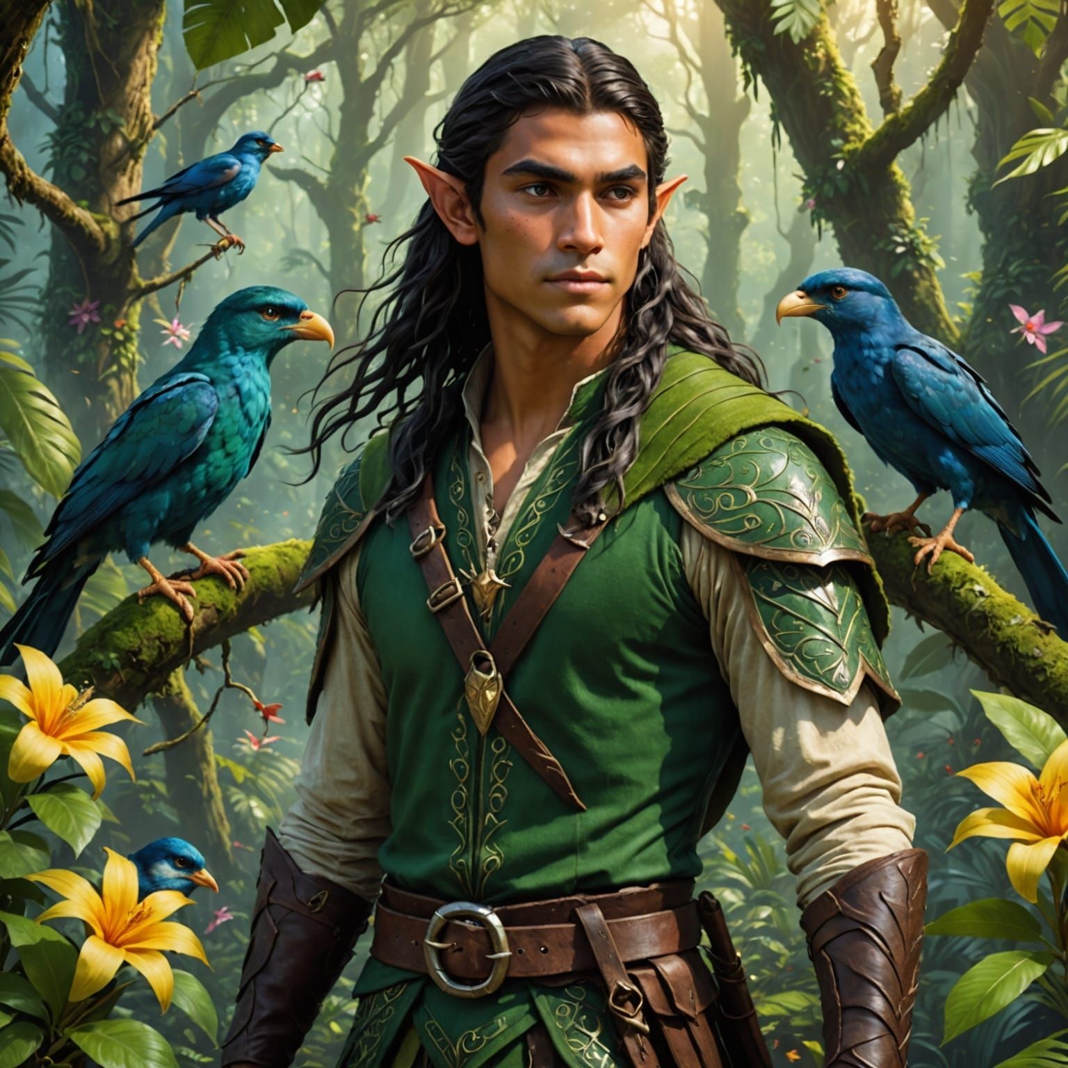 Handsome Polynesian Elf in Rainforest Paradise