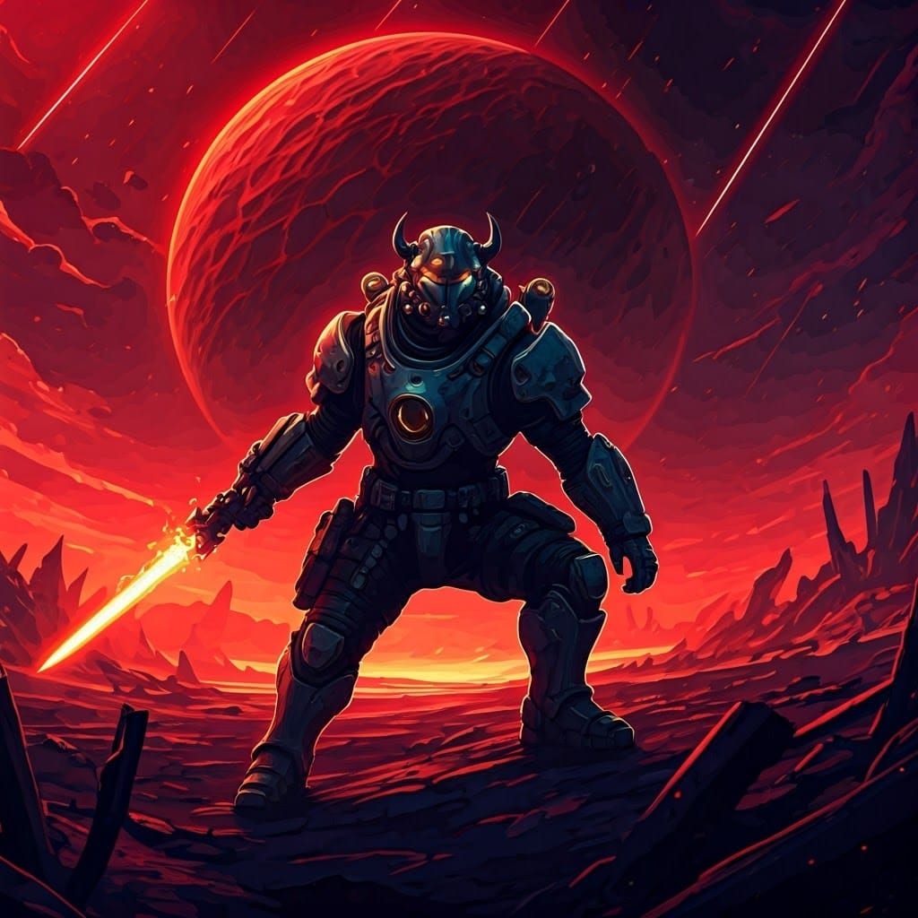 Heroic Helldiver Conquers Ominous Alien Landscape in Vibrant...