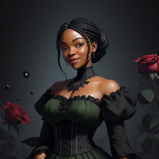 Anime Teen Portrait with Rose, Detailed Digital Art