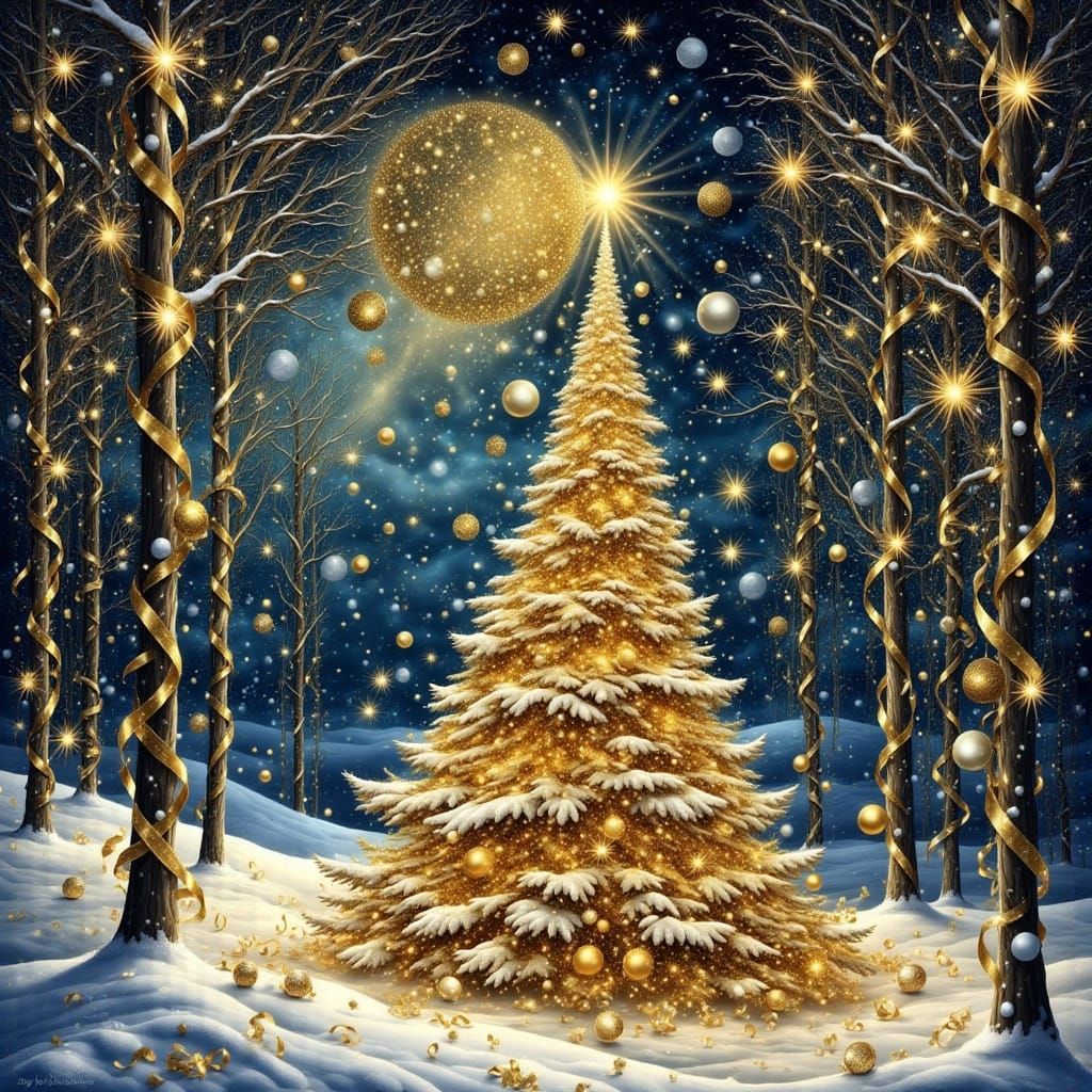 Winter Christmas Scene in Klimt Style