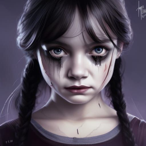 Wednesday Addams Portrait in Hyperdetailed Digital Art