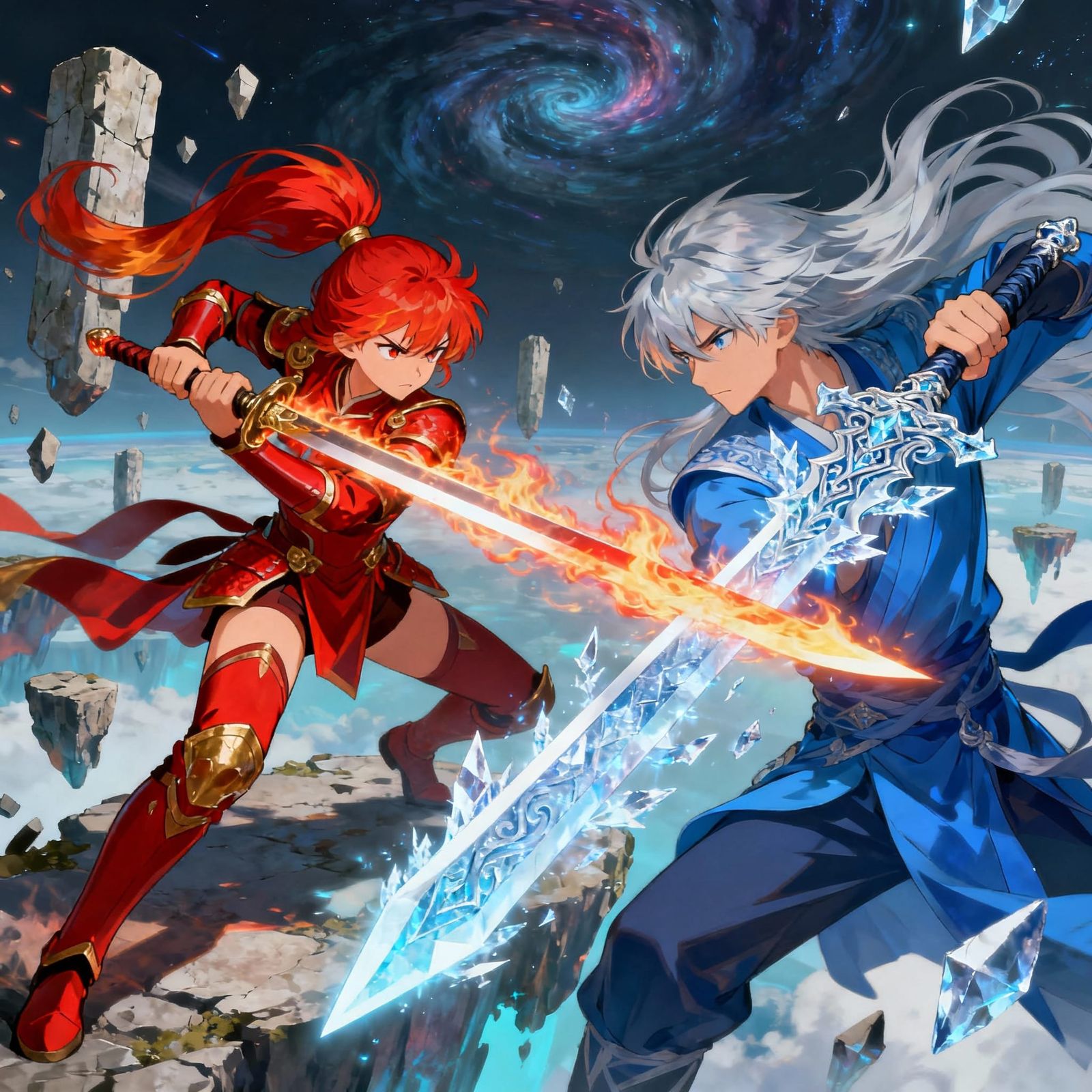 Anime Warriors Clash: Fire Katana vs Ice Sword