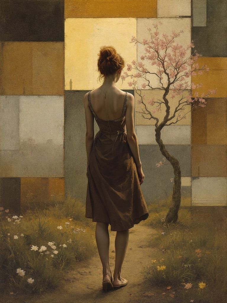 Golden Hour Garden Fusion: Pin-Up Meets Abstract Geometry