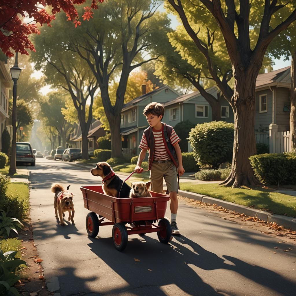 Boy and Puppy in Retro-Futuristic Matte Painting