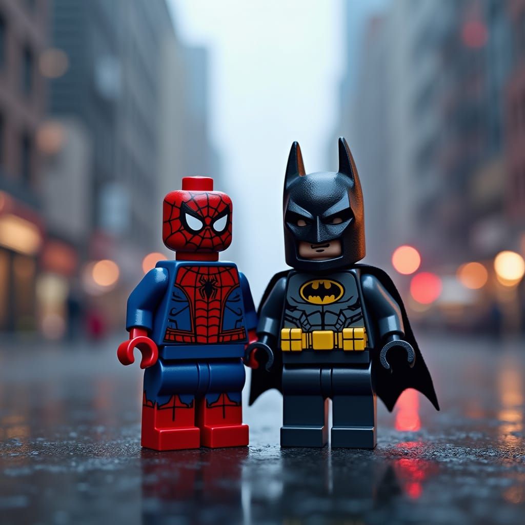 Lego Heroes in a Cityscape of Dreams