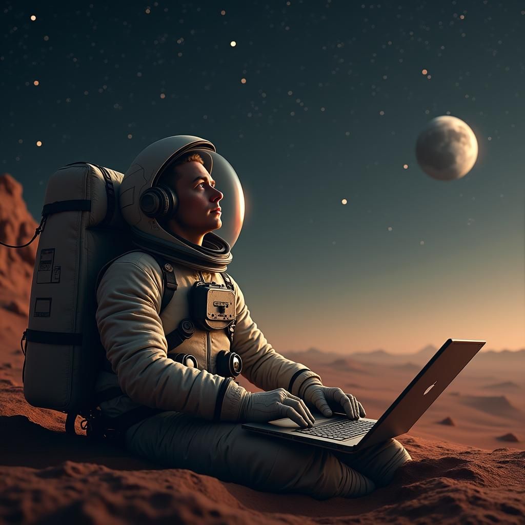 Astronaut Draftsman on Mars in Hyperrealistic Style